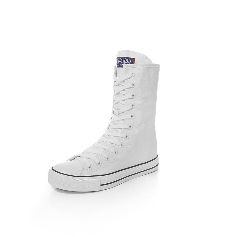 Canvas Shoes with Front Lace-Up and Side Zipper, Women's Sneakers