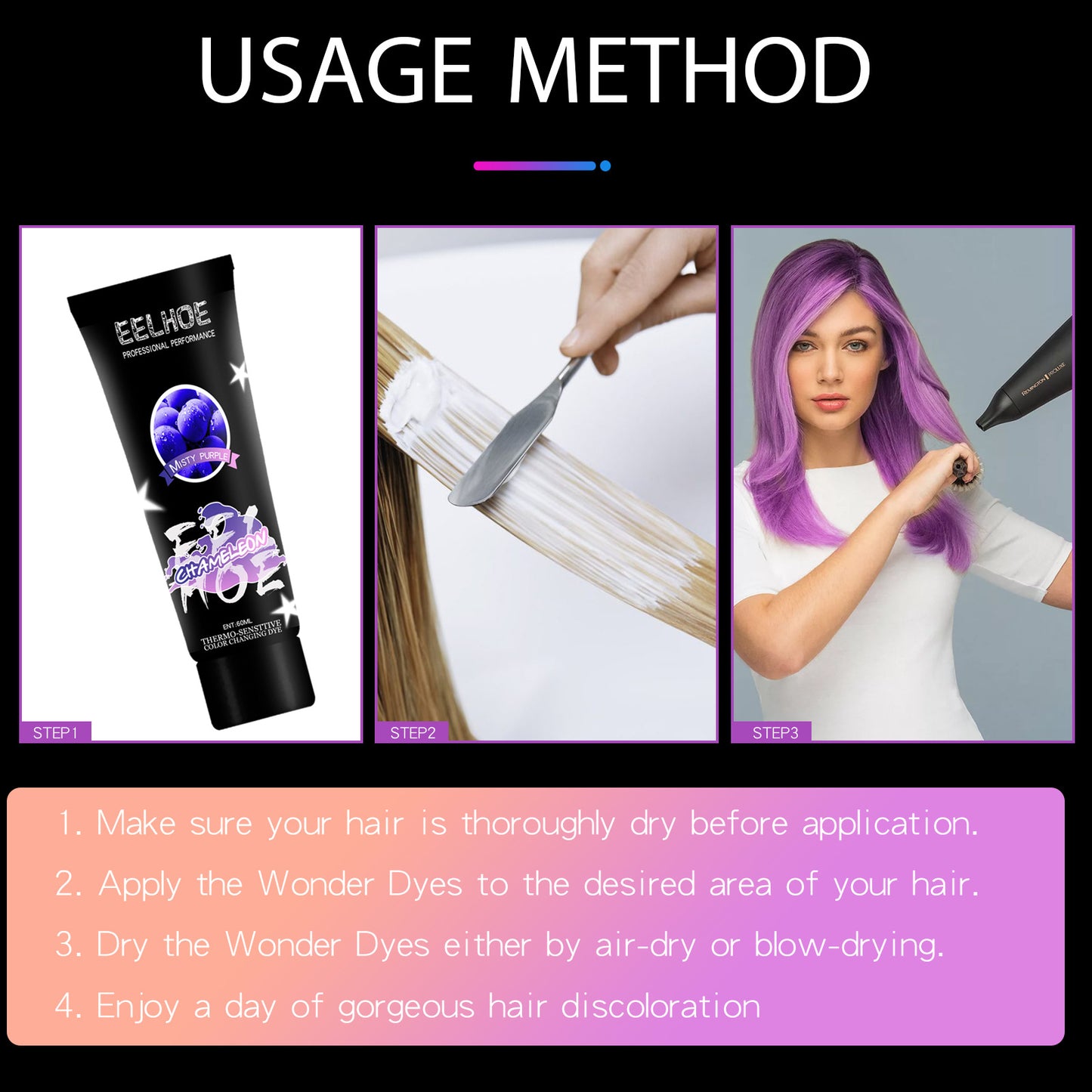 EELHOE Gradient Hair Conditioner, No Damage To Hair And Scalp Easily Change Hair Color Hair Conditioner