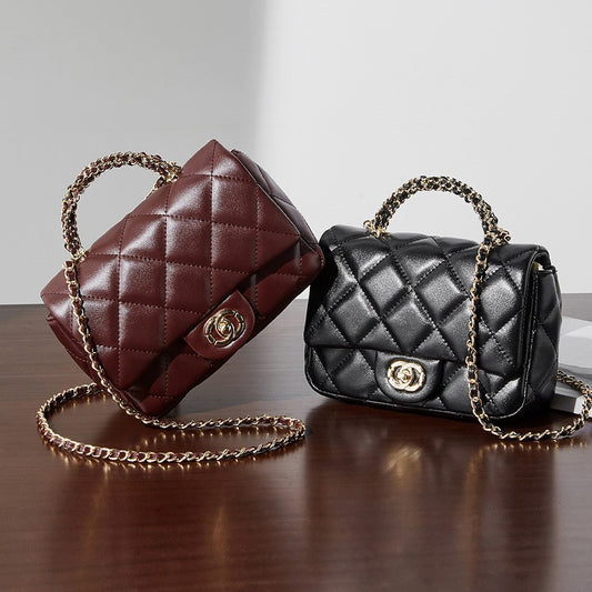 Metal chain diamond grid handbag