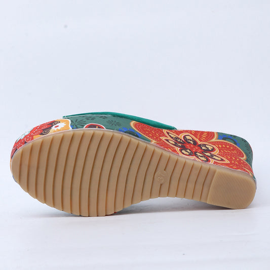 Slope heel thick sole fish mouth patterned high rise sandals