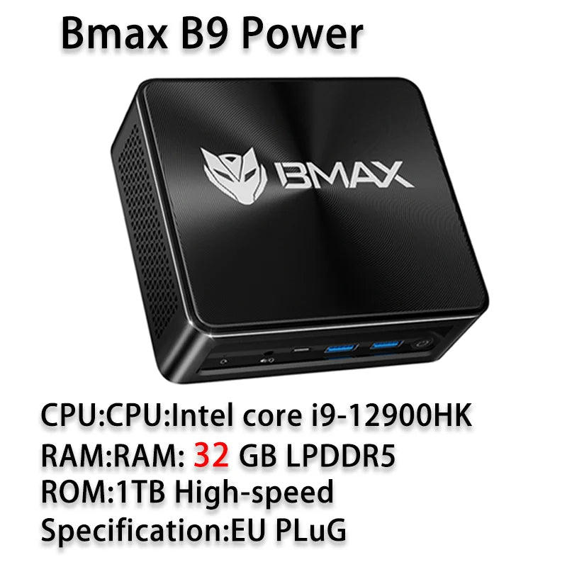 BMAX B9 Power Mini PC with Intel i9-12900HK 14-Core, 24GB DDR5 1TB NVMe SSD, Windows 11, Iris Xe Graphics, Dual 4K, WiFi 6