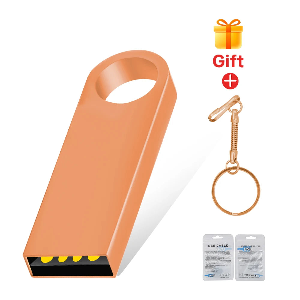 Metal USB 2.0 Flash Drive Pendrive 16GB 32GB 64GB High Speed Memory Stick U Disk 128GB Key Ring Gift 8GB