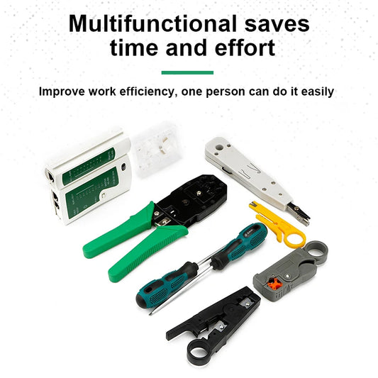 OMAY Rj45 TestER 14pcs/Set RJ11 RJ12 internet crimping Portable LAN Network Repair Tool Kit Utp Cable Tester AND Plier PC