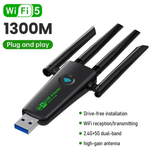 1200Mbps WiFi USB Adapter 2.4G+5Ghz Wi-Fi Dongle 4 Antenna 802.11AC USB3.0 High-Speed Wireless Card Receiver PC/Laptop