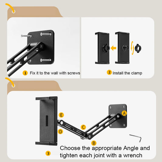 Adjustable Tablet Wall Mount Phone Stand Long Arm 360 Degree Rotatable Cantilever Desk Bed Holder for 4.7-12.9 inch Support iPad