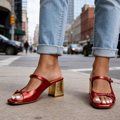 Versatile One Word Dragging Square Head Bare Toes Thick Heels Slippers for Women