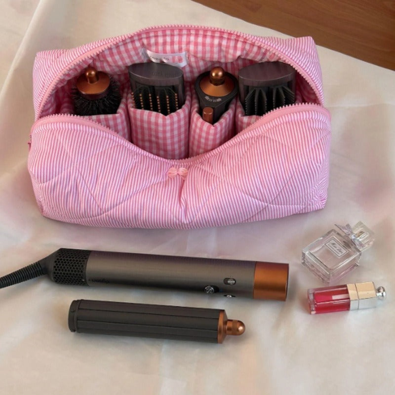 Striped makeup bag, large capacity hair dryer storage bag