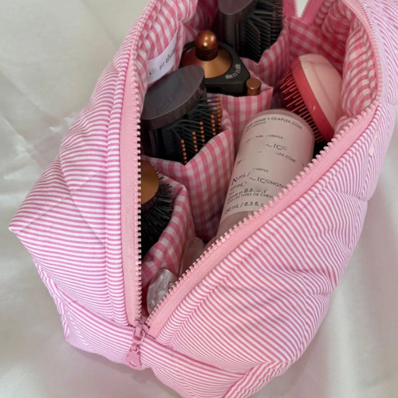 Striped makeup bag, large capacity hair dryer storage bag