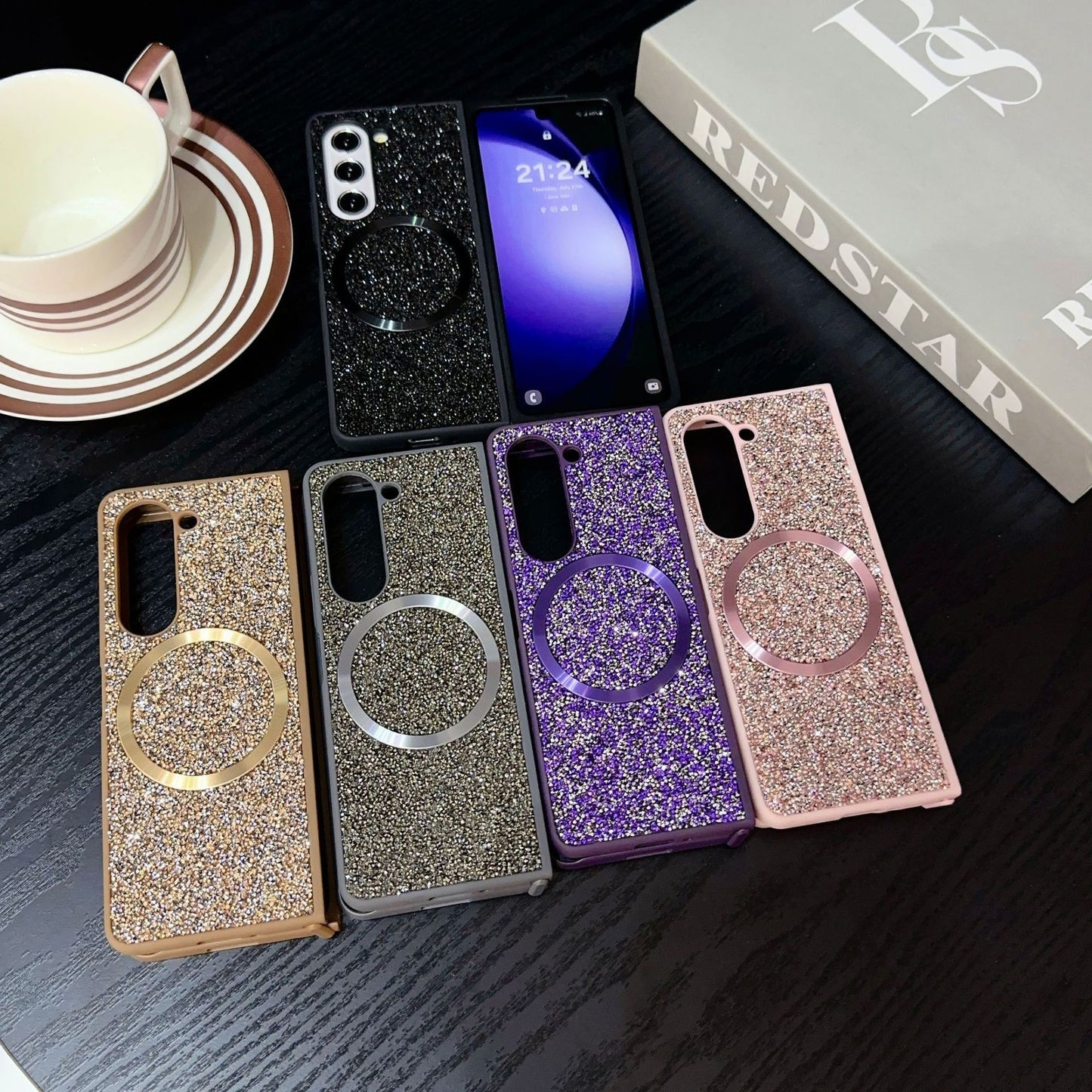 Suitable for Samsung Z Fold 6 Phone Case, Foldable Screen Z Fold 5/W24 Protective Cover, Magnetic Glitter Z Fold 3/4 Case