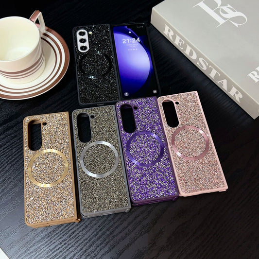 Suitable for Samsung Z Fold 6 Phone Case, Foldable Screen Z Fold 5/W24 Protective Cover, Magnetic Glitter Z Fold 3/4 Case