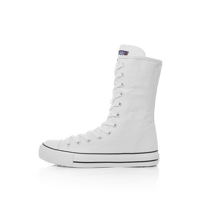 Canvas Shoes with Front Lace-Up and Side Zipper, Women's Sneakers