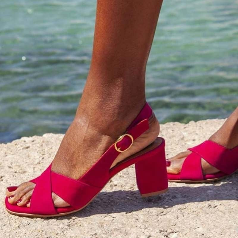 Elegant high-heeled single shoe suede open toe sandals