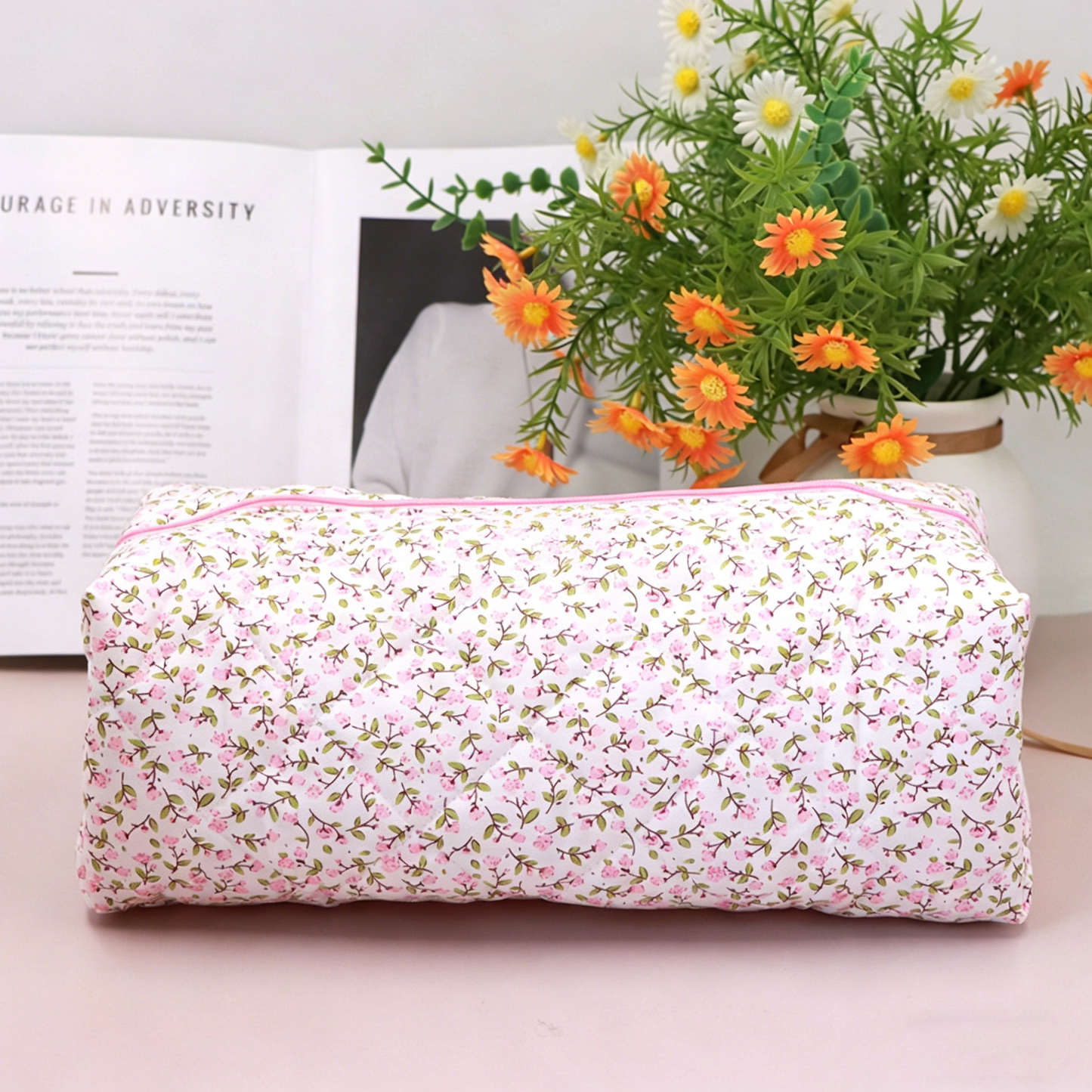 Striped makeup bag, large capacity hair dryer storage bag