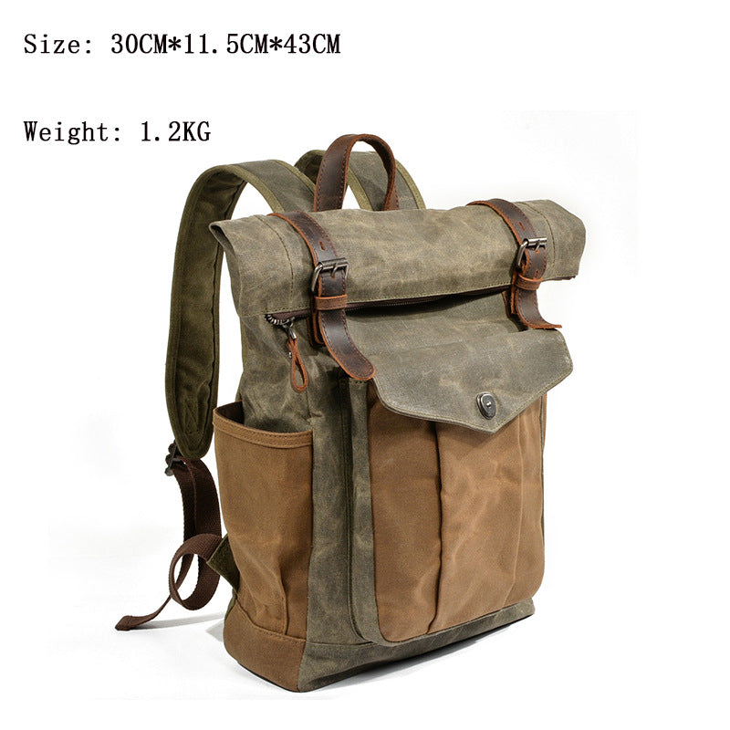Men's Wax Canvas Backpack, Outdoor Hiking Large Capacity Waterproof Casual Travel Bag