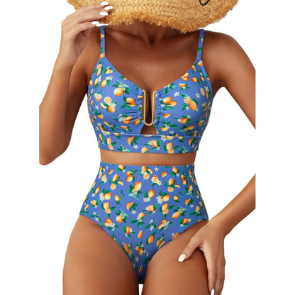 Floral Print High-Waisted U-Line Bikini Set Swimwear for Women