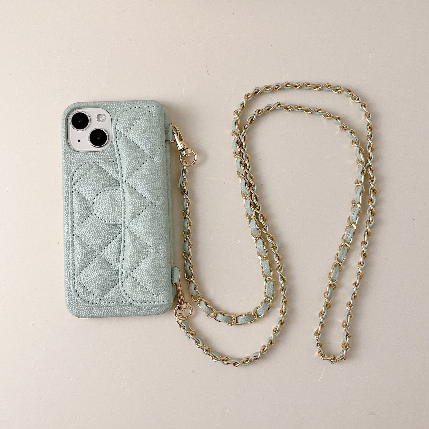 iPhone 17 Pro Max Chanel Style Card Holder Leather Wallet Case with Pattern for iPhone 16, 15, 14 - Hard Protective Shell, Vintage Texture Design