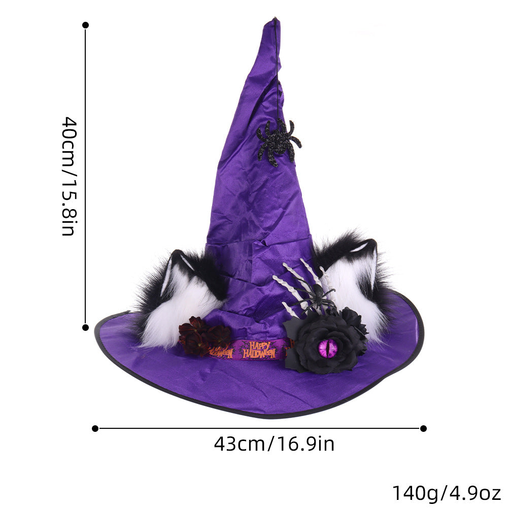 Halloween Fuzzy Animal Ears Dark Witch Hat Cosplay Spider Rose Wizard Performance Prop