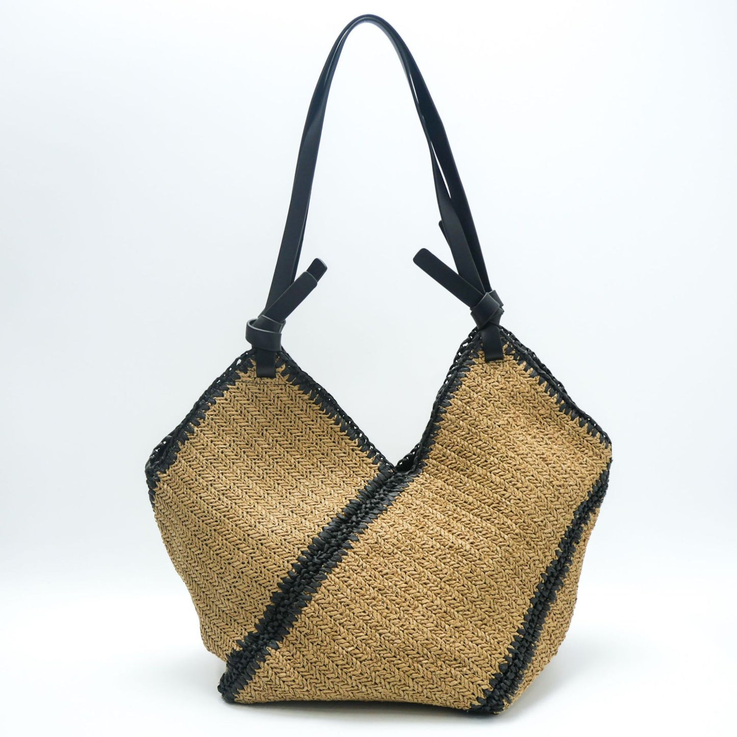 Stylish Striped Single Shoulder Woven Straw Bag, Elegant Weaving Tote with Black Trim, Large Capacity, Beach Vacation Bag