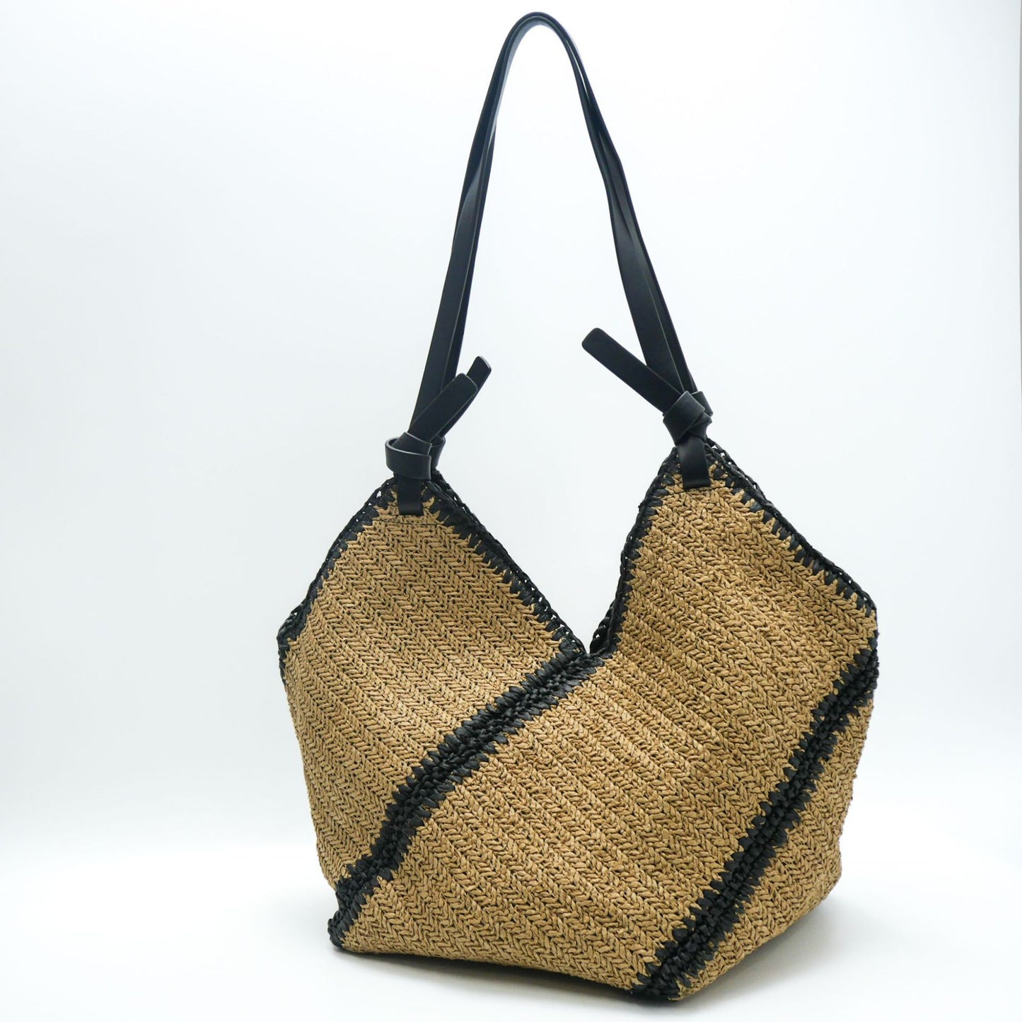 Stylish Striped Single Shoulder Woven Straw Bag, Elegant Weaving Tote with Black Trim, Large Capacity, Beach Vacation Bag