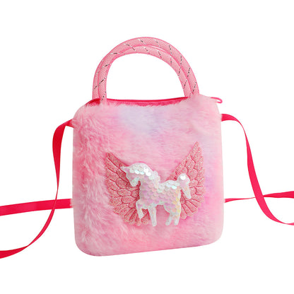 Unicorn Cartoon Plush Shoulder Bag for Kids, Mini Crossbody Bag, Kindergarten Girl's Handheld Square Bag, Coin Purse