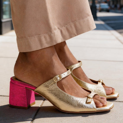 Versatile One Word Dragging Square Head Bare Toes Thick Heels Slippers for Women