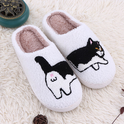 Home plush thick cartoon cow cat cute cotton slippers for women