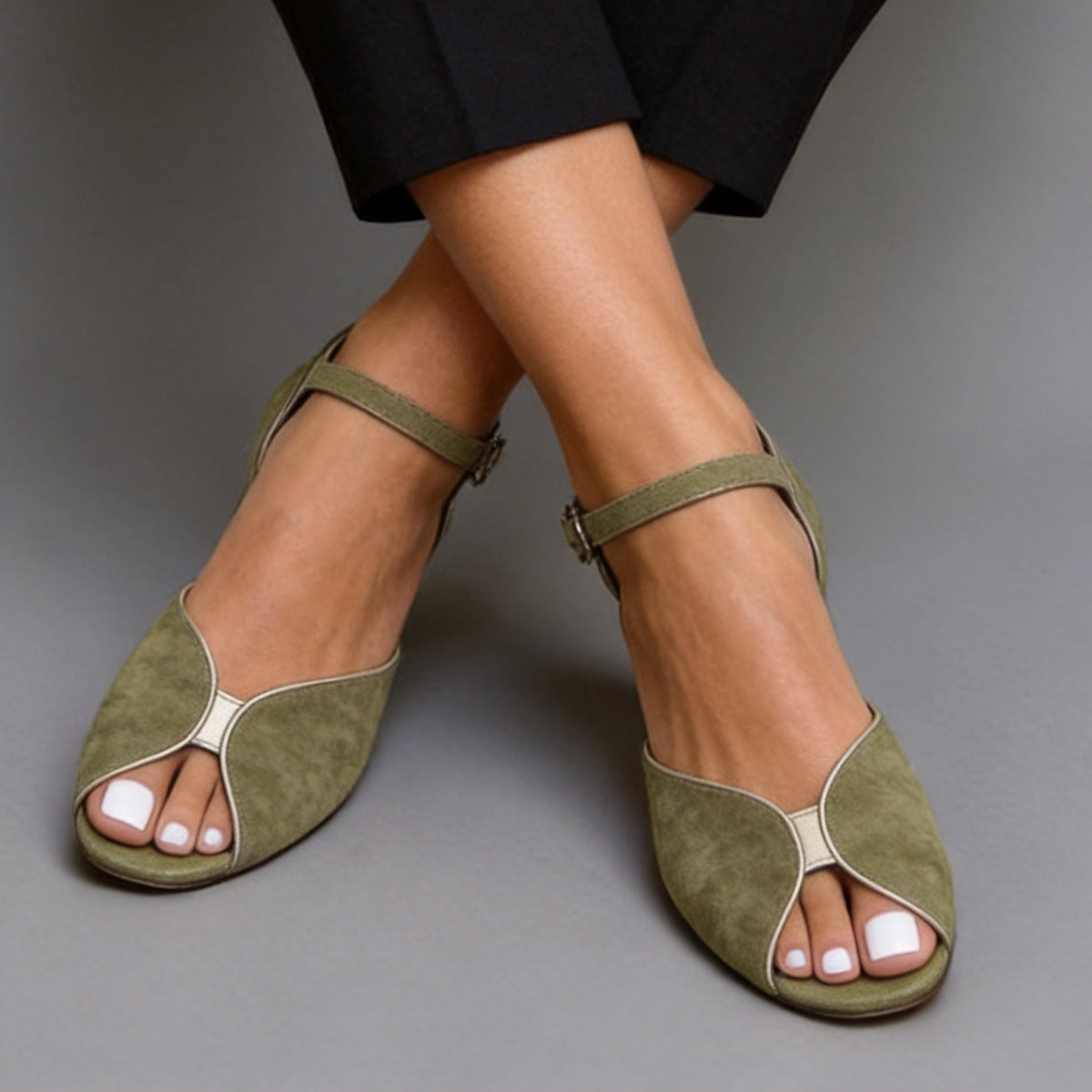Casual flat bottomed fish mouth solid color suede women's sandals
