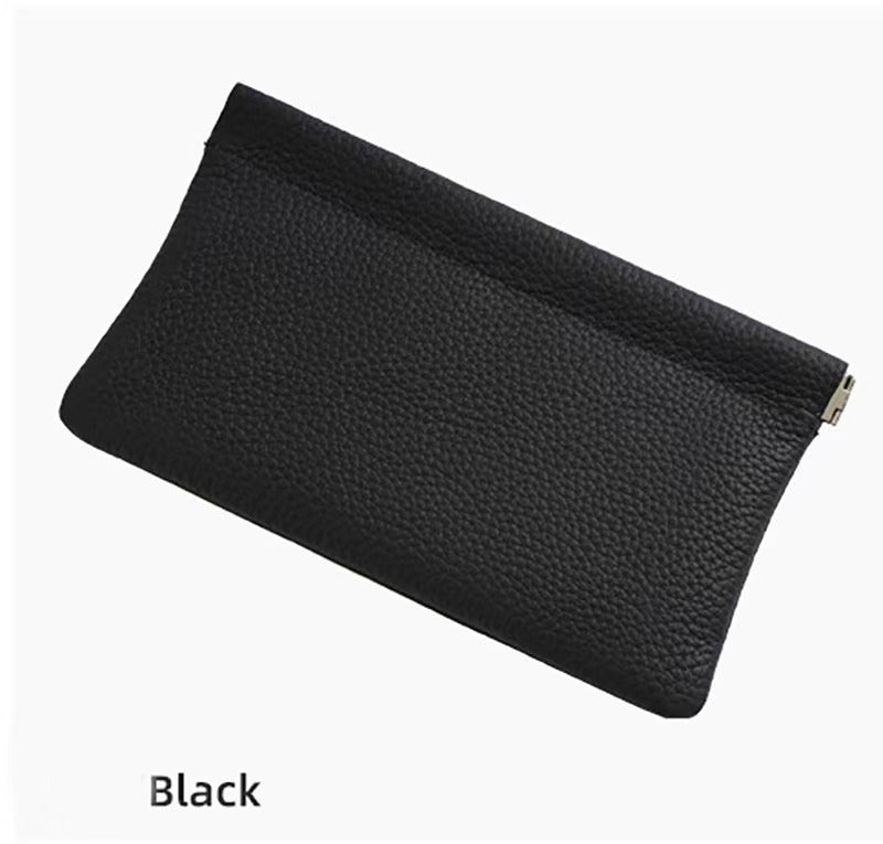 Leather automatic closed handle bag portable large capacity makeup bag