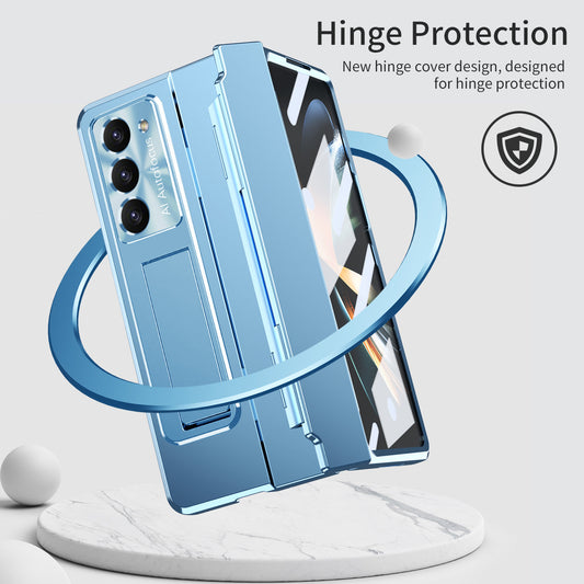 Samsung zfold 5 phone case FOLD4 flat hinge folding protective cover FOLD3 solid color bracket anti drop suitable