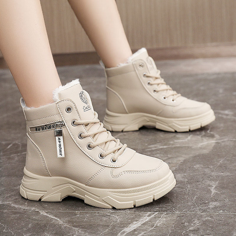 Solid color women's shoes with plush cotton shoes
