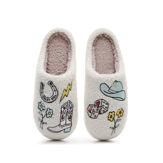 Western denim cotton slippers for women hairy slippers