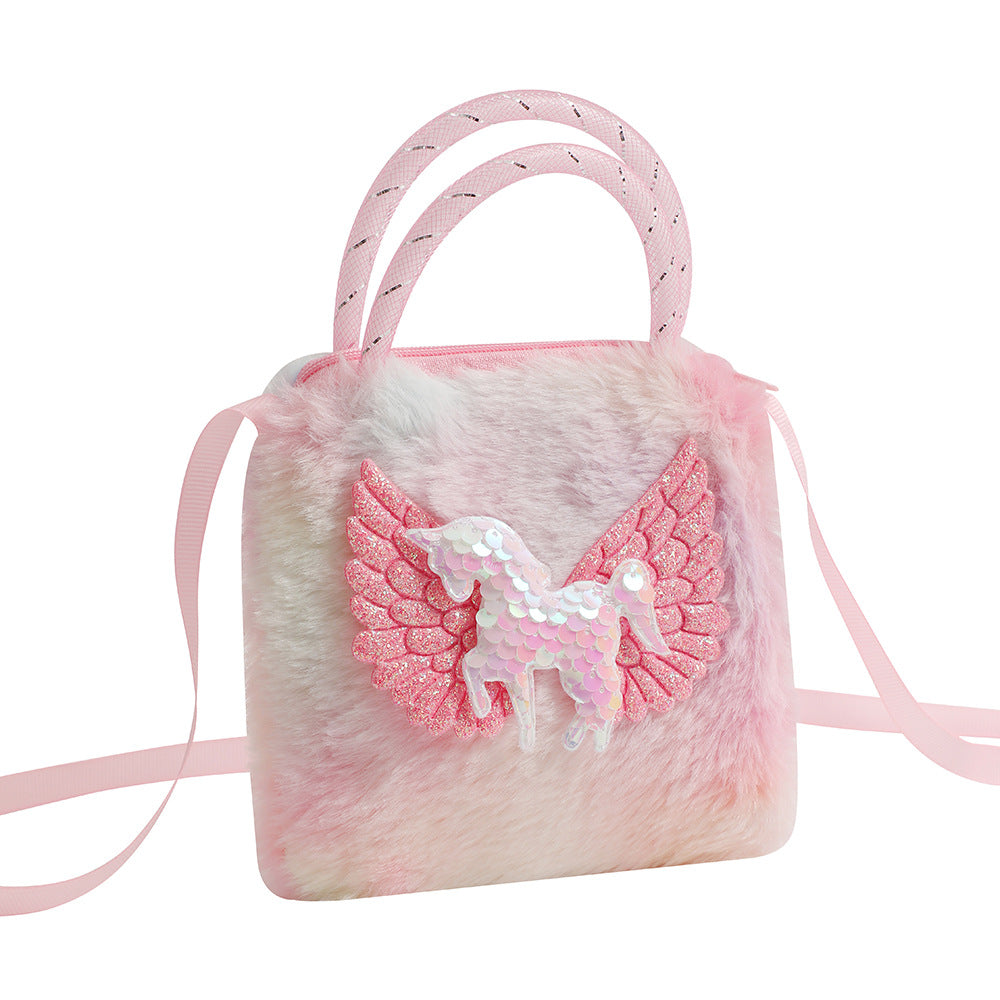 Unicorn Cartoon Plush Shoulder Bag for Kids, Mini Crossbody Bag, Kindergarten Girl's Handheld Square Bag, Coin Purse