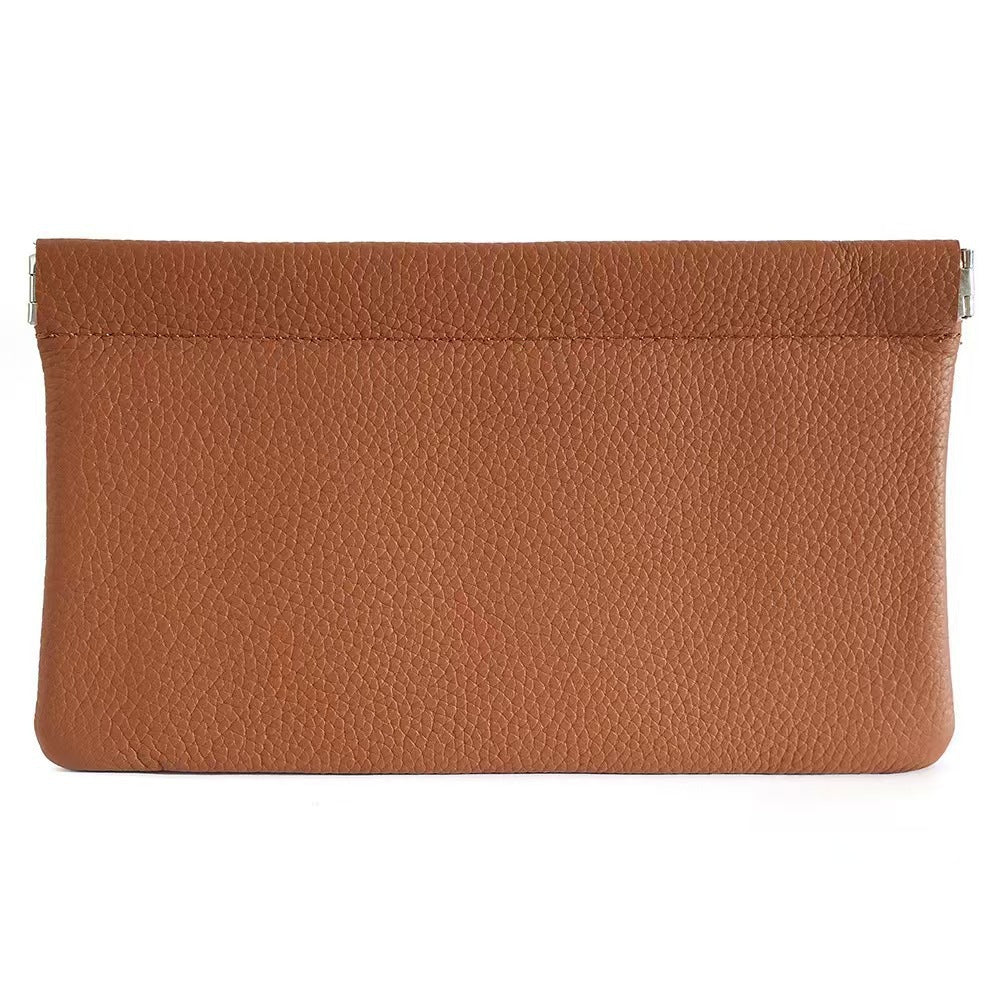 Leather automatic closed handle bag portable large capacity makeup bag