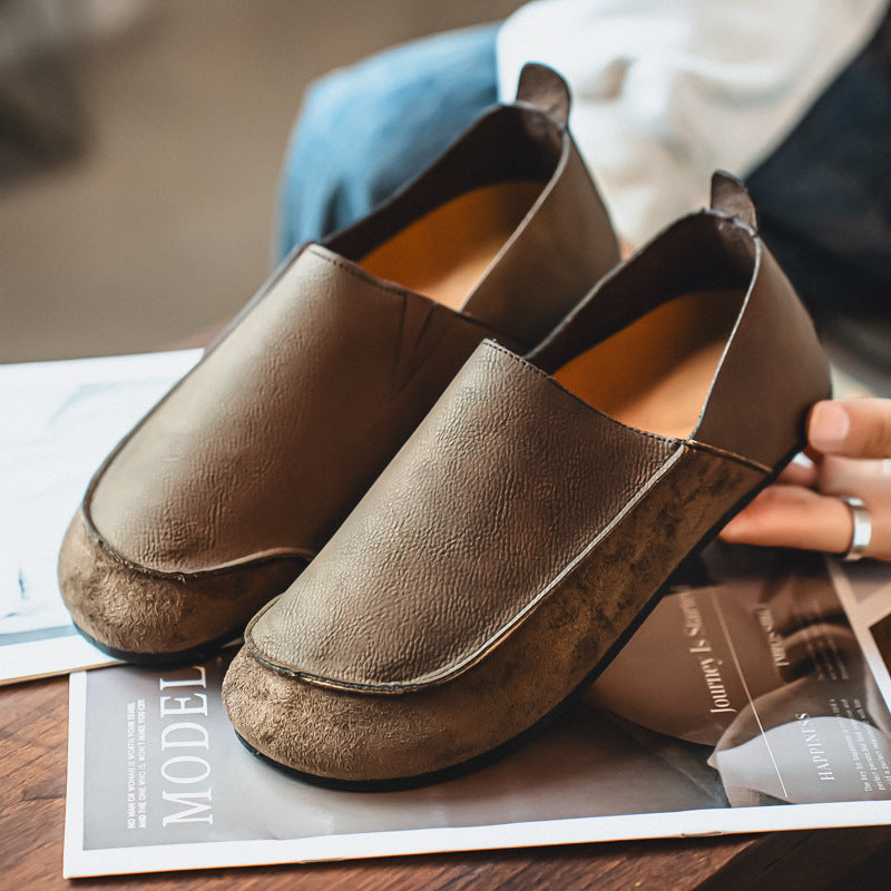 Men's Flat Loafers, Slip-On Leather Shoes