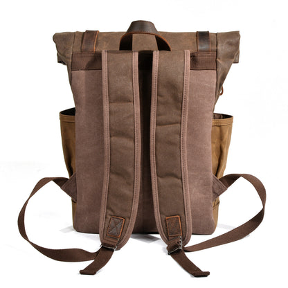 Men's Wax Canvas Backpack, Outdoor Hiking Large Capacity Waterproof Casual Travel Bag