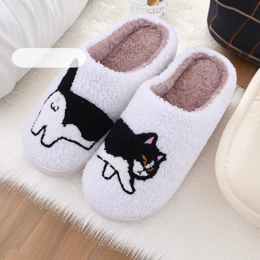 Home plush thick cartoon cow cat cute cotton slippers for women