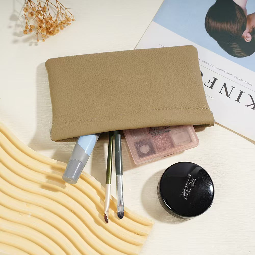 Leather automatic closed handle bag portable large capacity makeup bag