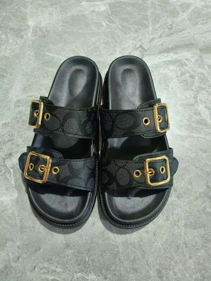 One string double buckle thick soled slippers