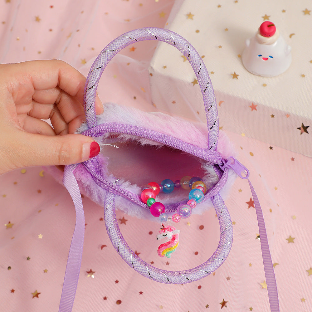 Unicorn Cartoon Plush Shoulder Bag for Kids, Mini Crossbody Bag, Kindergarten Girl's Handheld Square Bag, Coin Purse