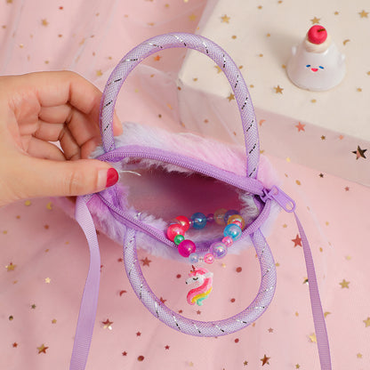Unicorn Cartoon Plush Shoulder Bag for Kids, Mini Crossbody Bag, Kindergarten Girl's Handheld Square Bag, Coin Purse