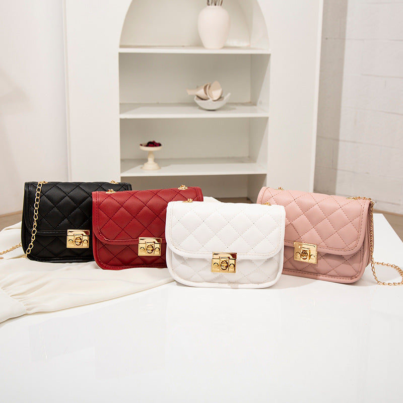 Small square bag embroidered diamond grid women's bag