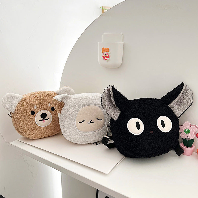 Cartoon plush small bag round embroidered teddy bear bag