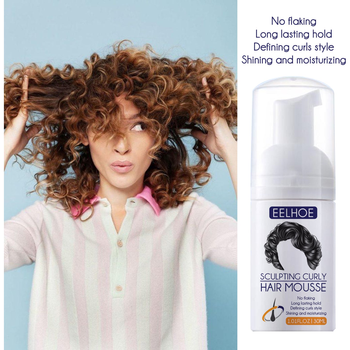 EELHOE Elastin, Anti-Frizz Curly Hair Volumizing Natural Fluffy Moisturizing Styling Perm Care Style