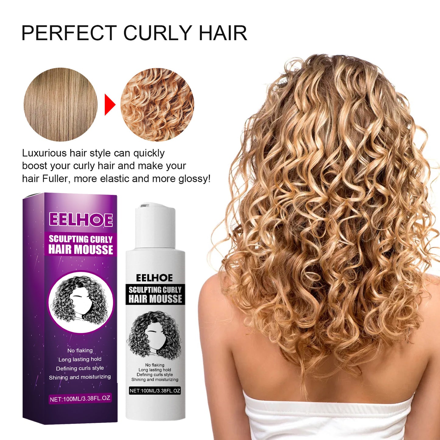EELHOE Curly Hair Styling Elastin, Curly Hair Moisturizing And Fluffing Hair Styling Elastin