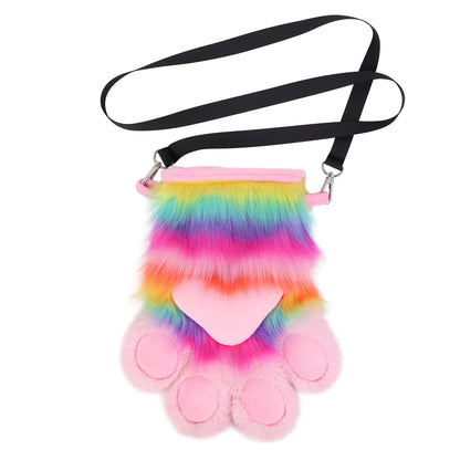 Rainbow Handmade Plush Crossbody Bag, Cute Animal Paw Lolita Bag, Coin Purse, Phone Pouch, Keychain