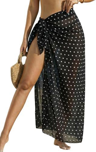 Women's Swimwear Transparent Sheer Cover-Up High-Slit One-Size Swim Dress Summer Floral Print Chiffon