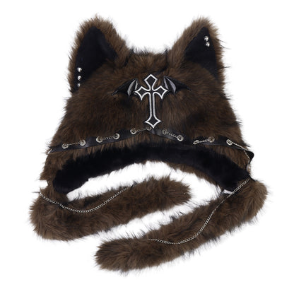 Subculture Cat Ear Hat Gothic Dark Aesthetic, Winter Fleece Beanie, Cool Girl Fashion, Warm Autumn/Winter Hat