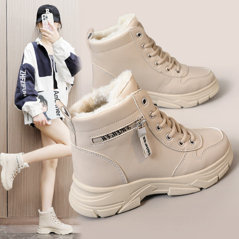 Solid color women's shoes with plush cotton shoes