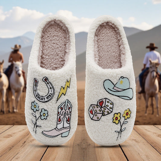 Western denim cotton slippers for women hairy slippers