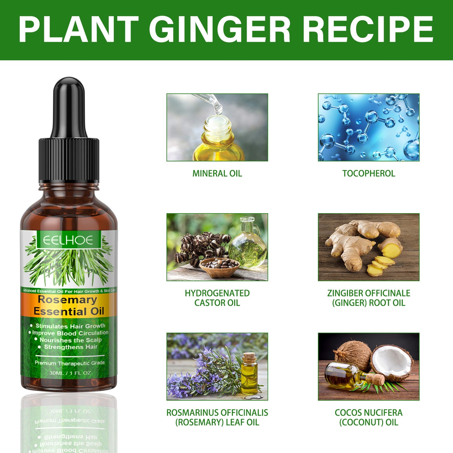 EELHOE Rosemary Hair Essential Oil Gentle Scalp Care Soft Shine Natural Fluffy Hair Essential Oil